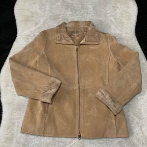 Guess Womens Vtg Tan Suede Leather Whipstitch Patchwork Sherpa Lined Jacket SZ L